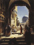 Gustav Bauernfeind At the Entrance to the Temple Mount, Jerusalem oil painting reproduction